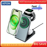 KPON 3 in 1 Magnetic Wireless Charging Station MagSafe Charger Stand for iPhone 16/15 Pro Max Apple iWatch 9/8/7/6/5 Airpods 3 2