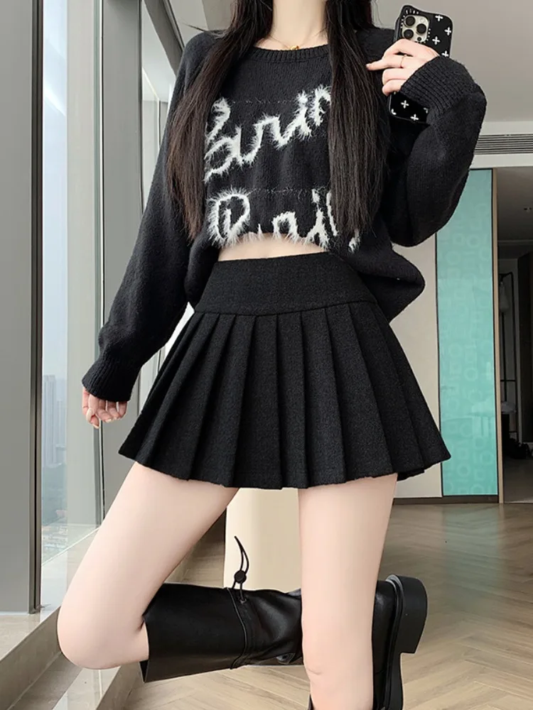 Spódnica z wełny Thiened, z wysokim stanem, z podszewką, zapobiegająca prześwitywaniu, jesienno-zimowa, damska, modna, do pracy, plisowana, elegancka spódnica.