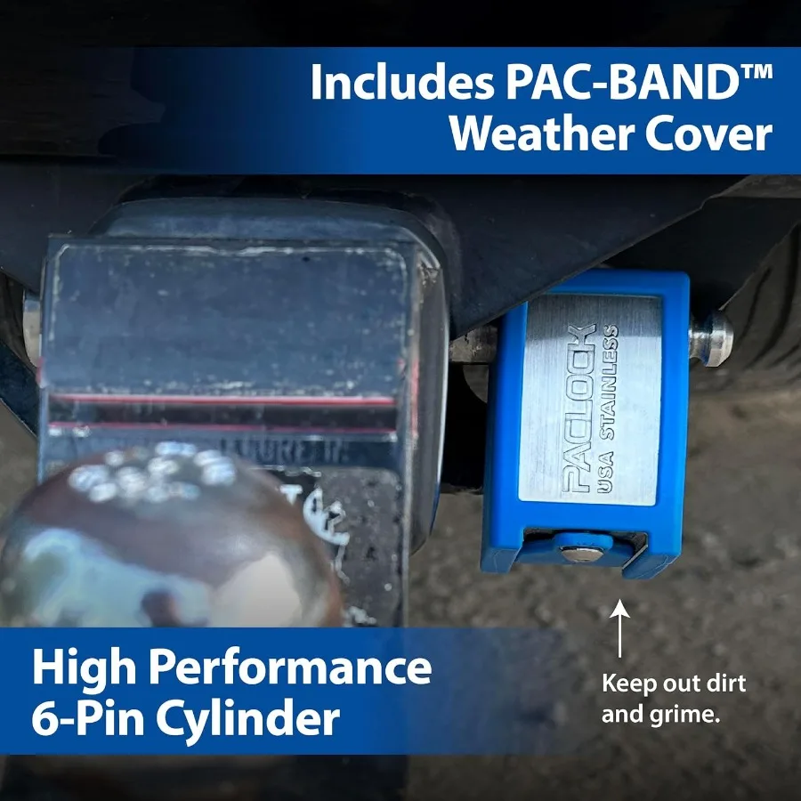 PACLOCK UCS-80A-250 قفل وصلة مقطورة من الألومنيوم المؤكسد الفضي مع 6 أسطوانة عالية الأمان تصميم تكبل مخفي للمركبة