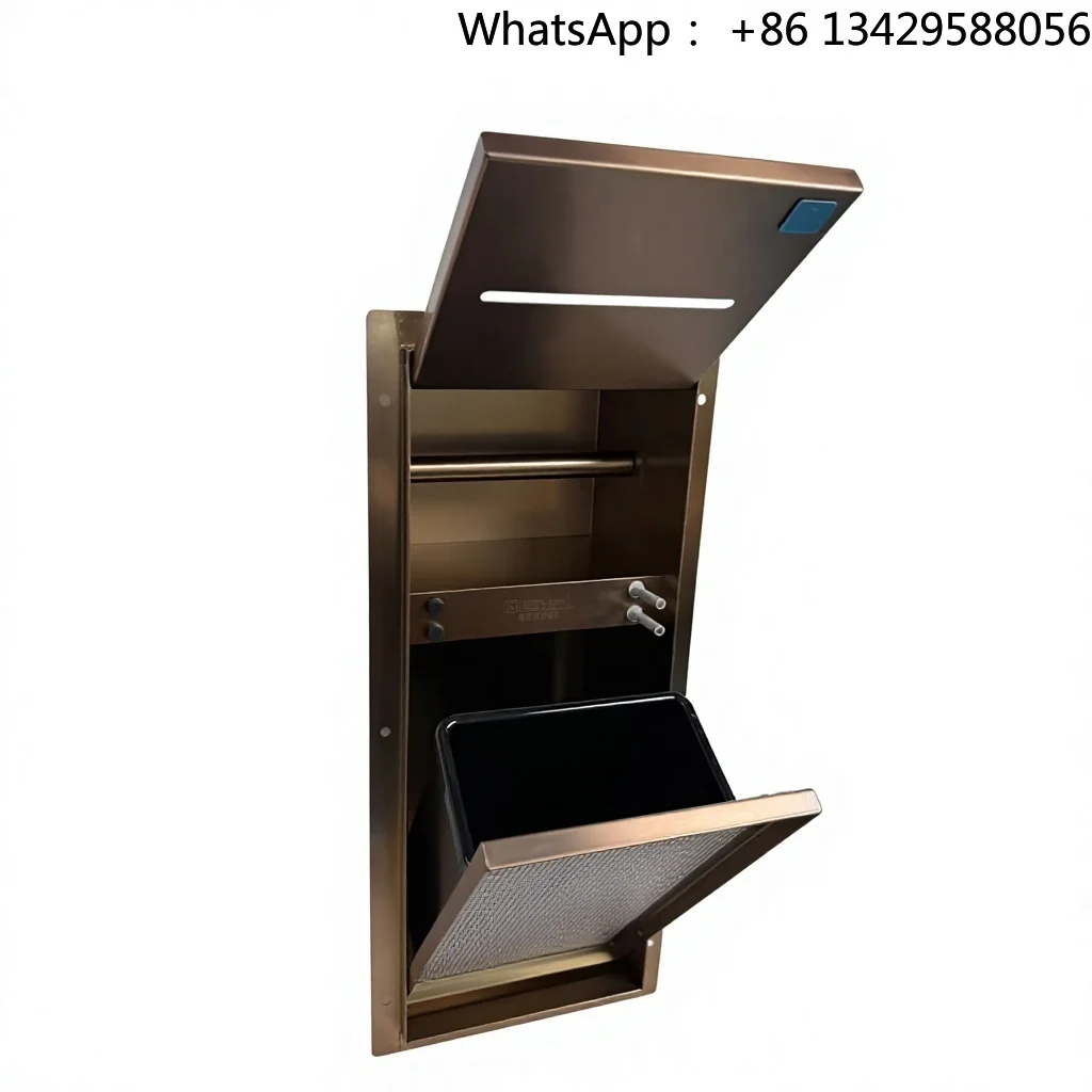 Modern Luxury Laser Logo Recessed Bathroom Niche Tissue Box Trash Can Embedded Rubbish Bin Toilet Paper Holder for Hotels