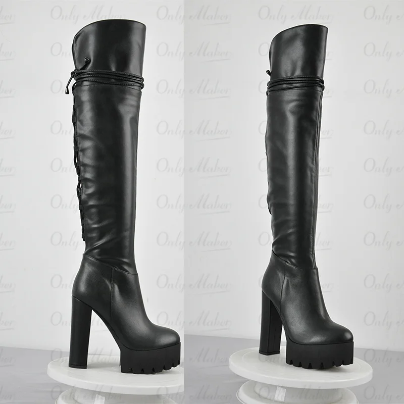 Onlymaker Over The Knee  Boots Women Black Platform High Heel Stiletto  High Zipper Plus Size Handmade Boots