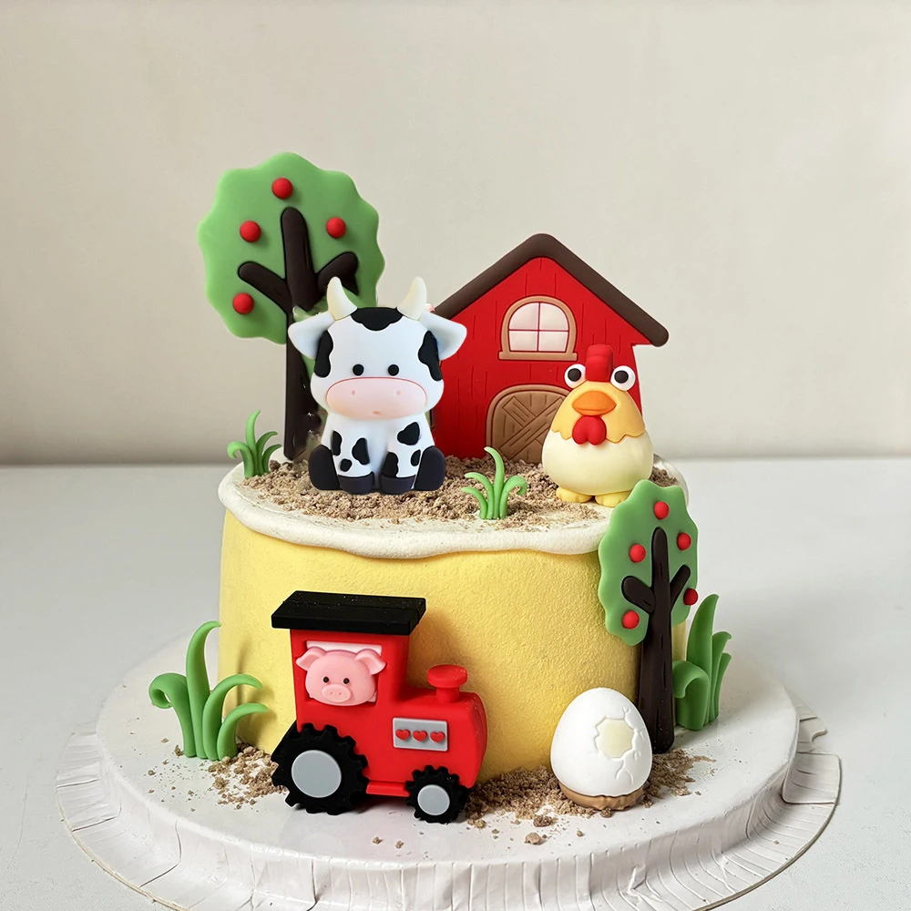 11 Stück Tiermotiv-Kuchendekorationen für die Farm, Kuh-Kuchendekoration, Cartoon-Tier-Kuchendekoration, Traktor-Kuchendekoration, Tierthemen-Party – Detail 2
