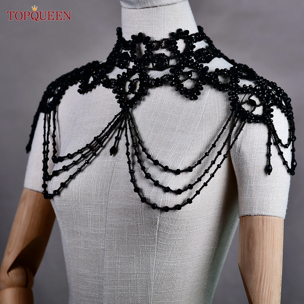 TOPQUEEN G09 Black Crystal Bridal Top Wedding Bolero Jewelry on Shoulder Cover Wedding Stoles Wraps Woman's Elegant Jacket DIY