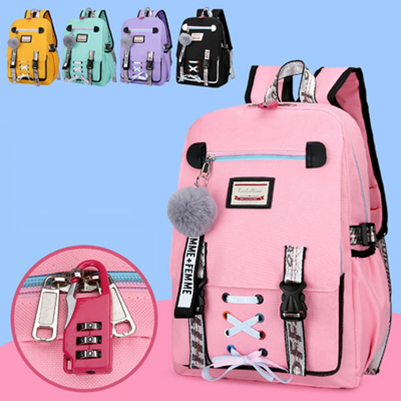 5colors Pink Canvas Backpack Women School Bags for Teenage Girls Preppy Style Large Capacity Back Pack Rucksack Youth Bagpack