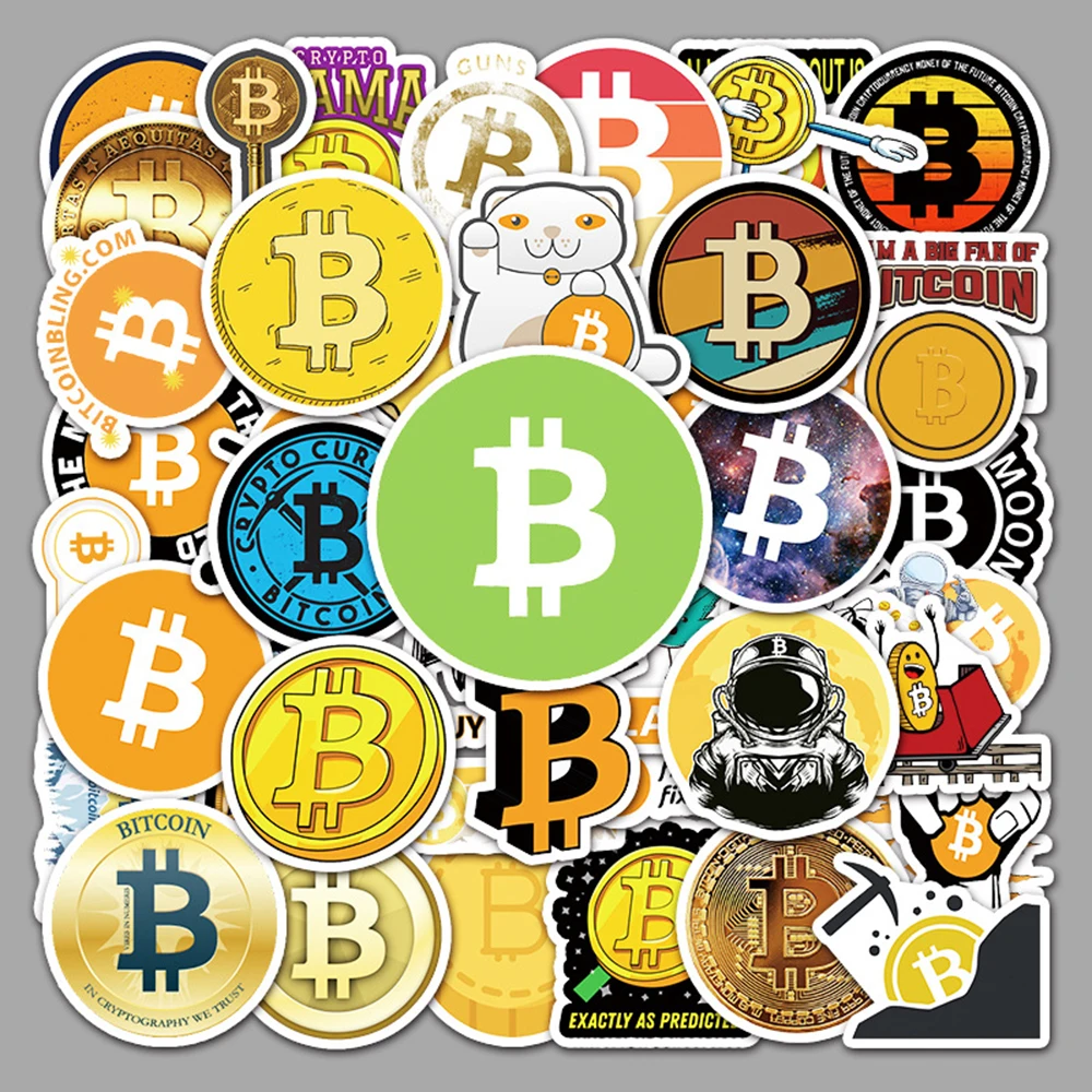 50 pièces Bitcoin crypto monnaie virtuelle BTC autocollants décalcomanie enfants jouets bricolage ordinateur portable Skateboard bagages téléphone dessin animé autocollant cadeaux