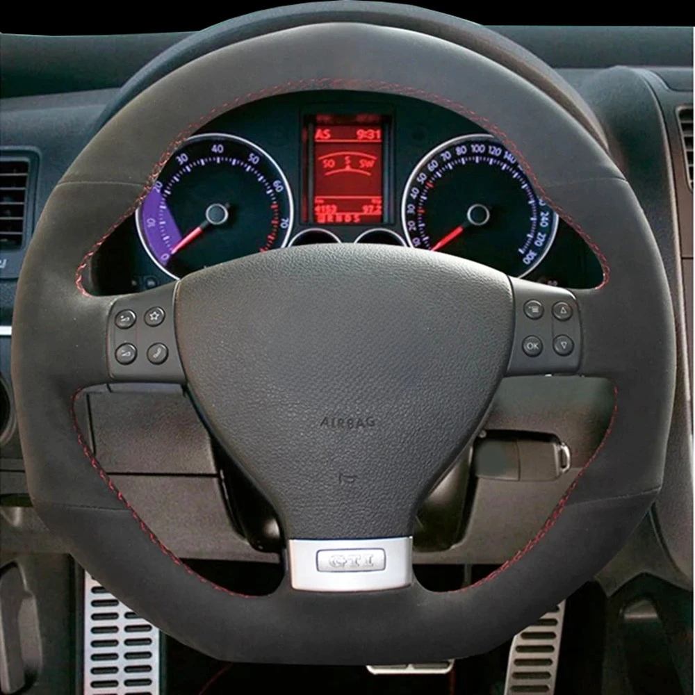 DIY Black Suede Leather Car Steering Wheel Cover For Volkswagen Golf 5 Mk5 GTI VW Golf 5 R32 Passat R GT 2005