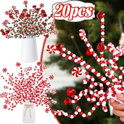 Christmas Tree Decoration Red/White Candy Bells Beads Curly Pick Branch Xmas Ornaments Garland Vase Decor Home Office Party Gift