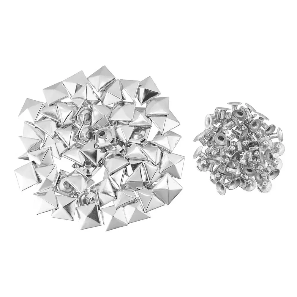 50Sets DIY Crafts Shoes Bag Decor Pyramid Shape Cloth Button Metal Spikes Square Rivets Fix Studs