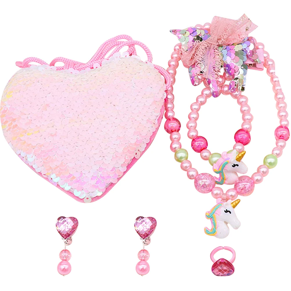 1 Set Unicorn Kids Set, Beaded Bracelet For Girls, Child Necklace Gift, Little Girls Kit, Kids Necklace Bracelet Set, Cartoon