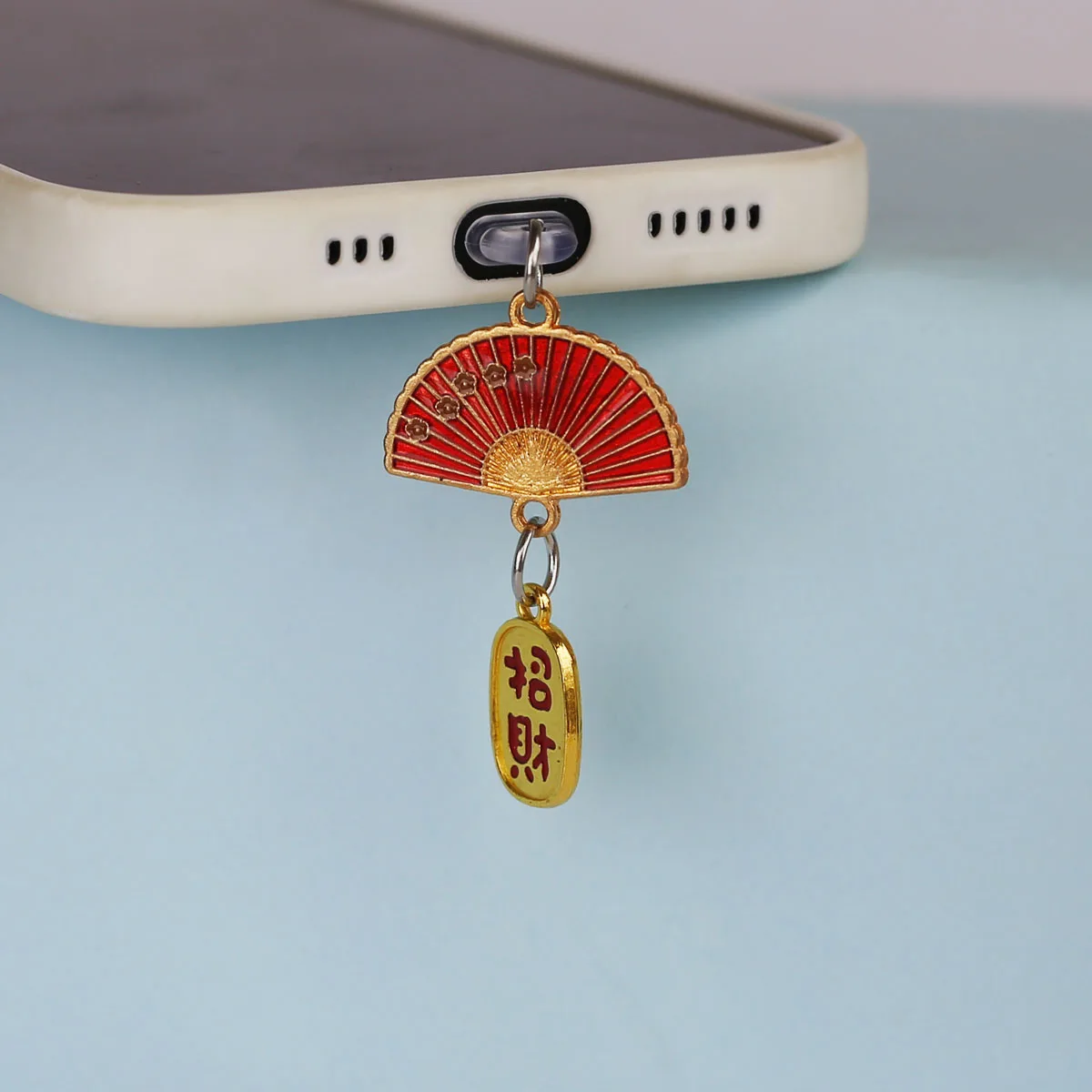 Handy-Staubschutz-Anhänger im chinesischen Stil: Ventilatoren, die Reichtum und Glück anziehen – Zubehör für iPhone und Type-C Anschlüsse, Deko-Lanyard – Detail 4