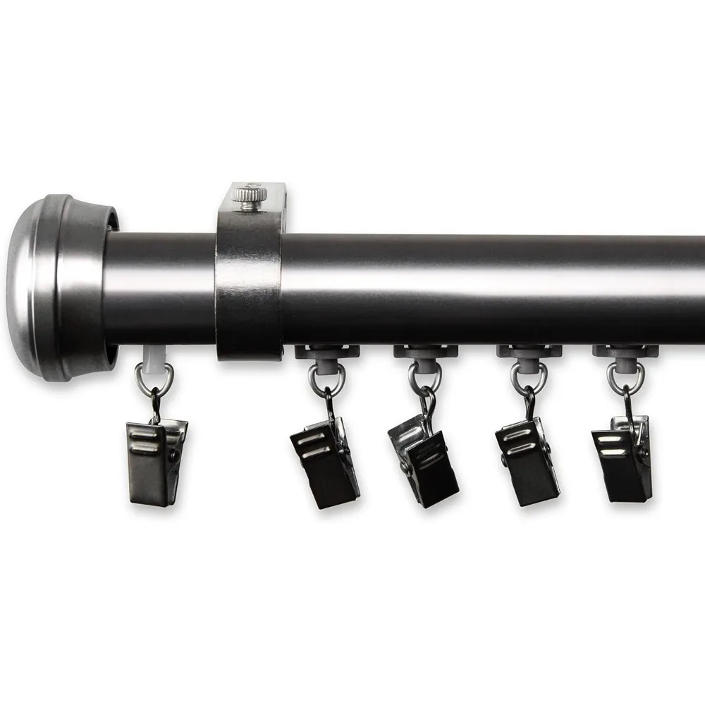 合金カーテン用コードレストラバースロッド、48～86インチ、ピューター仕上げ、長持ちし使いやすい