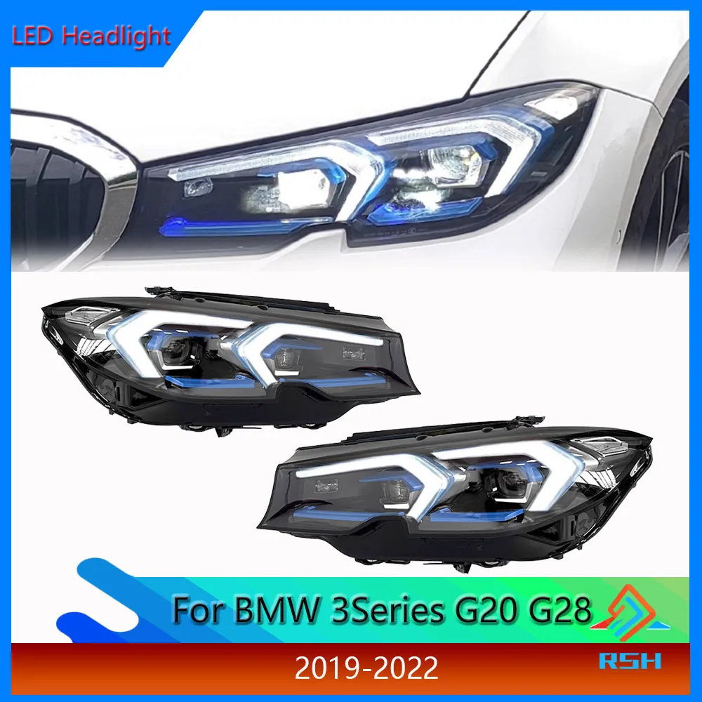 Car Headlight For BMW 3 Series G20 G28 2019-2023 Modification Blue Frame LED Laser Lens Daytime Running Light Water Steering