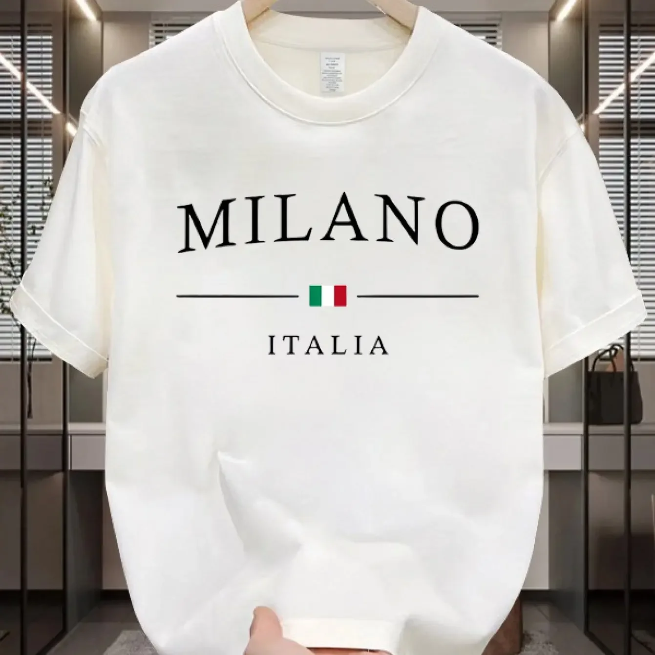 Milan Italia Men's T-shirt Italian Fashion Printed Casual Pure Cotton T-shirt