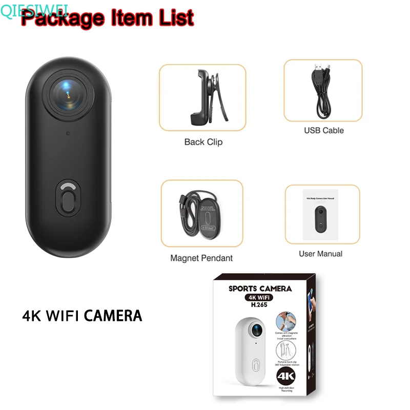 4K HD Mini Vlog Camera with WiFi Wireless Portable Action Body Cam for Sports Travel Photography Pocket Sized Video Recorder