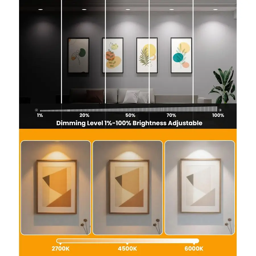 Éclairage 6 pouces avec commande vocale d'ampli app, plafonnier intelligent 1200LM RGBCW fonctionne avec Alexa amp Google, LED encastrée à intensité variable L