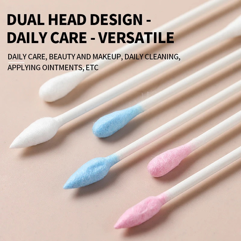 100Pcs Dual‑Tip Cotton Swabs Paper Stick Makeup Cotton Buds Pointed & Round Head Cosmetic Ear Cleaning Sticks