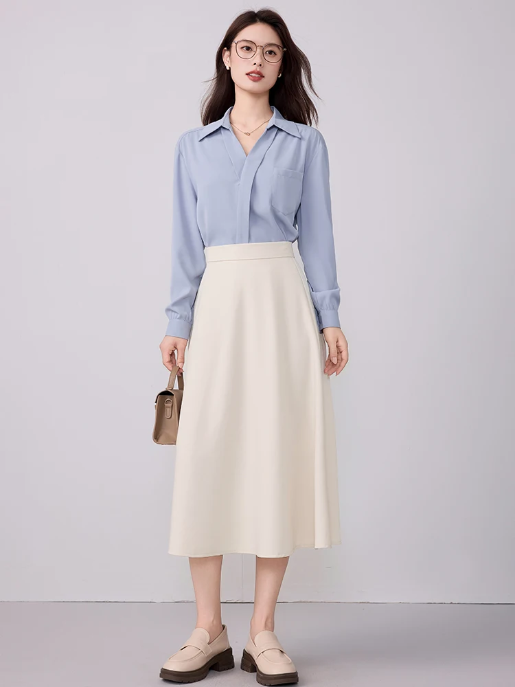 Blauw Lang Sve irt Dames Lente Herfst Nieuwe Koreaanse Sle Profional Interview Woon-werkverkeer Design Sense f Rok Lange D...