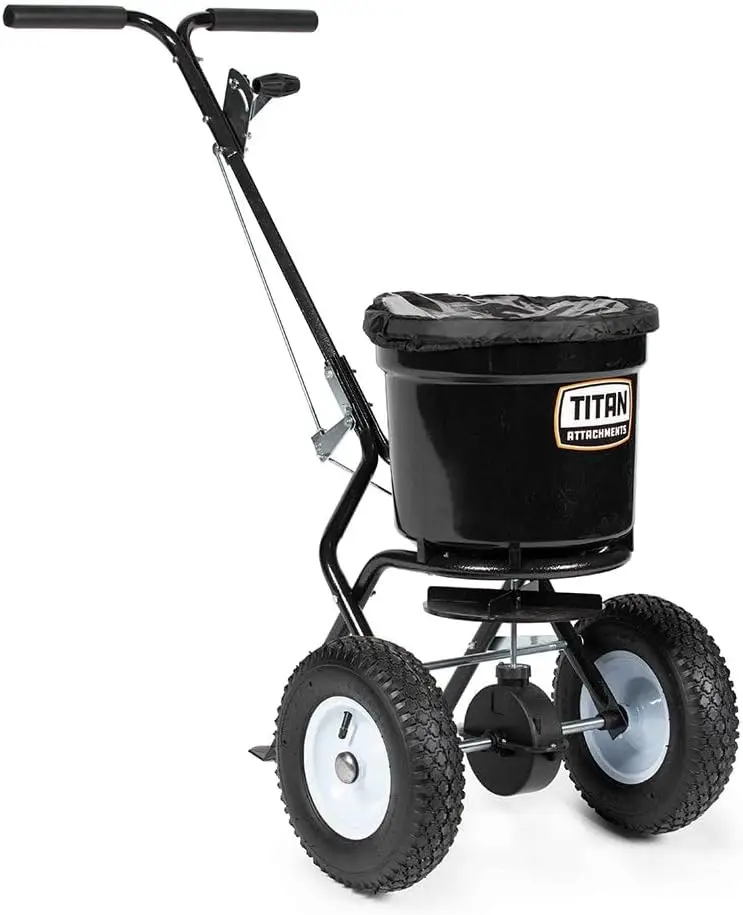 Attachments 50 lb Professional Fertilizer Push Broadcast Spreader, Spreads 10 to 12 FT, Lawn Care and Ice Melter, Yard Too