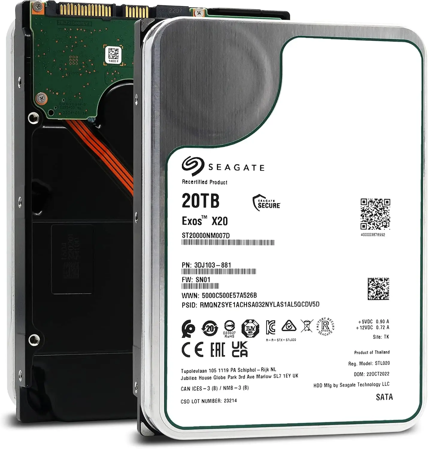 Seagate Exos X20 ST20000NM007D 20TB 7.2K RPM SATA 6Gb/s 3.5in Hard Drive (Renewed)