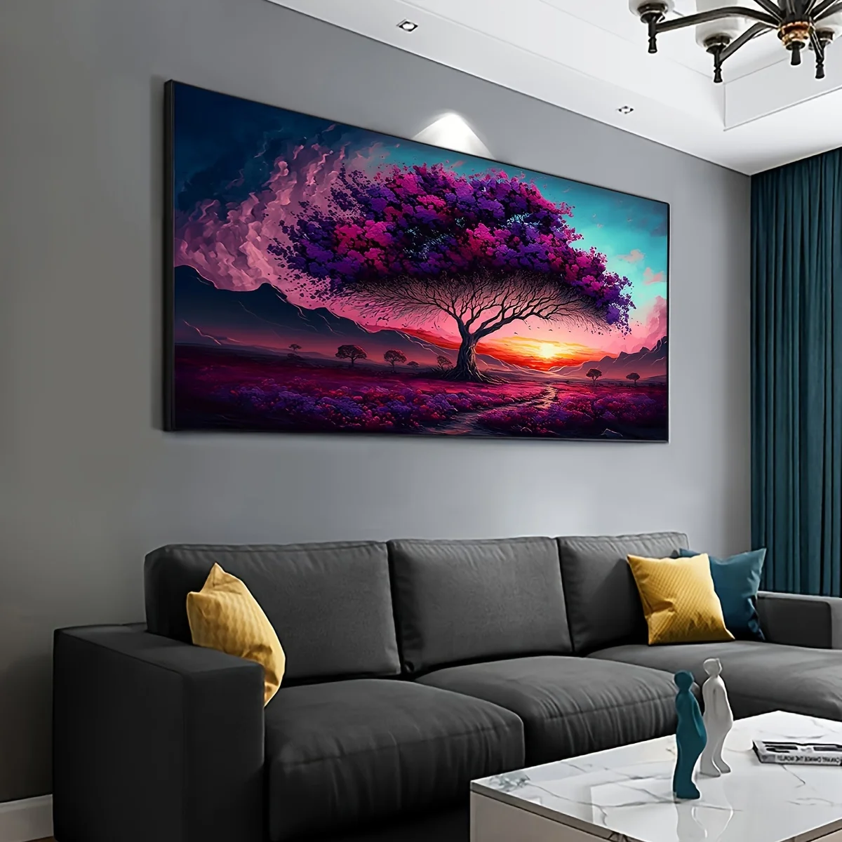 

Art Deco Frameless Canvas Painting Wall Art Print Sunset & Purple Tree Landscape Posters Indoor Art Print Poster for Home Decor