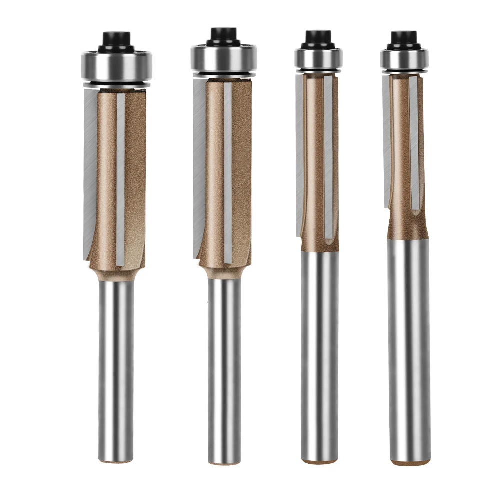 Shank Z3 Flush Guarnição Router Bit, 3 Flauta Padrão, Madeira Router Bit com Rolamento, Madeira Fresa, 6mm, 1 em, 4in