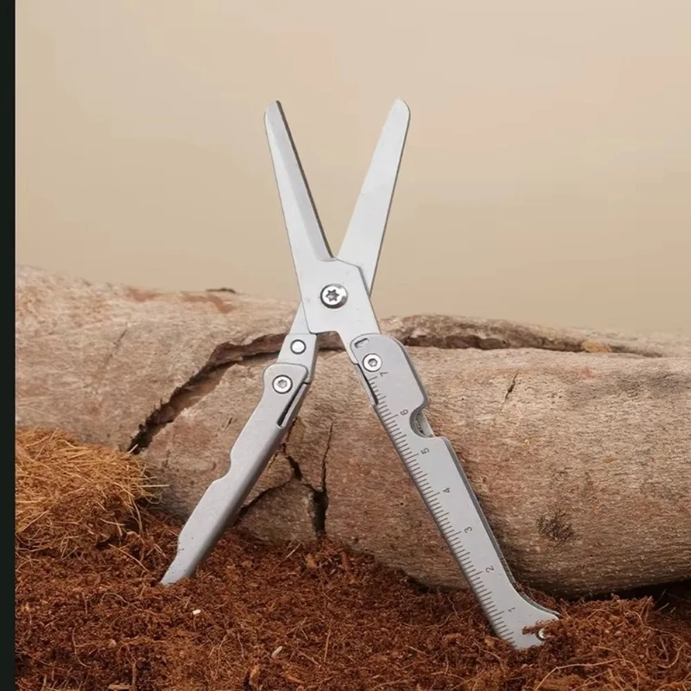 Multifunctional Folding Scissors Portable Graduated Mini Scissors Lightweight Durable Stainless Steel Scissors