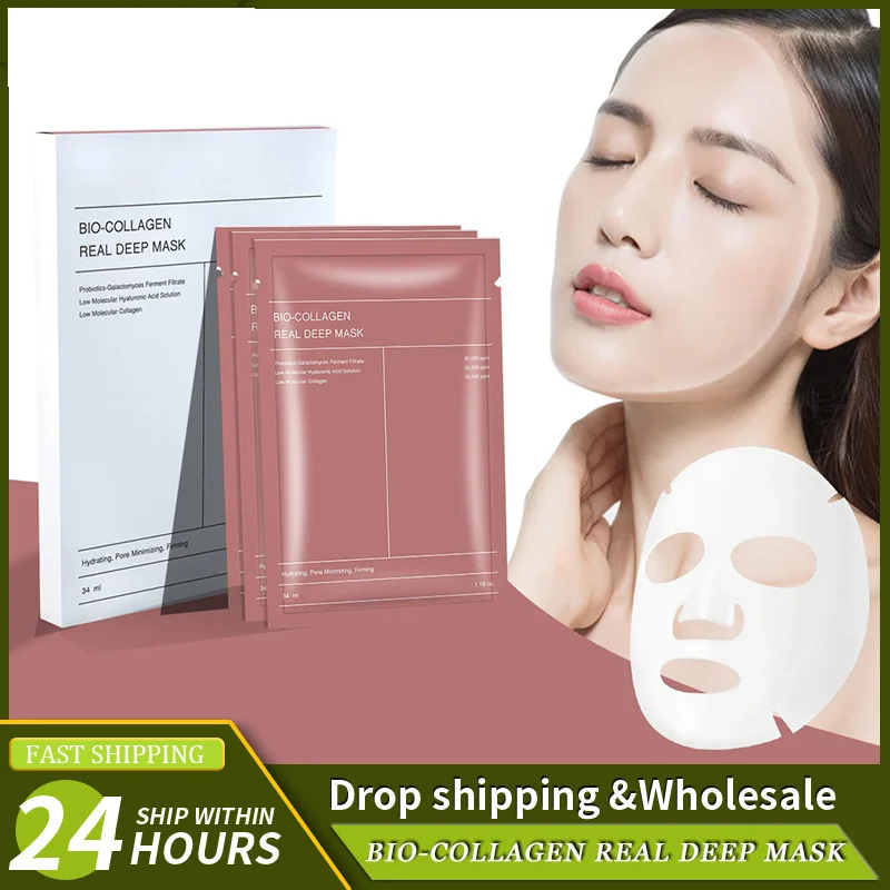 

1/4/10PCs Bio Collagen Face Mask Shrink Pores Deep Hydrating Overnight Mask Moisturizing Refreshing Brightening Face Skin Care