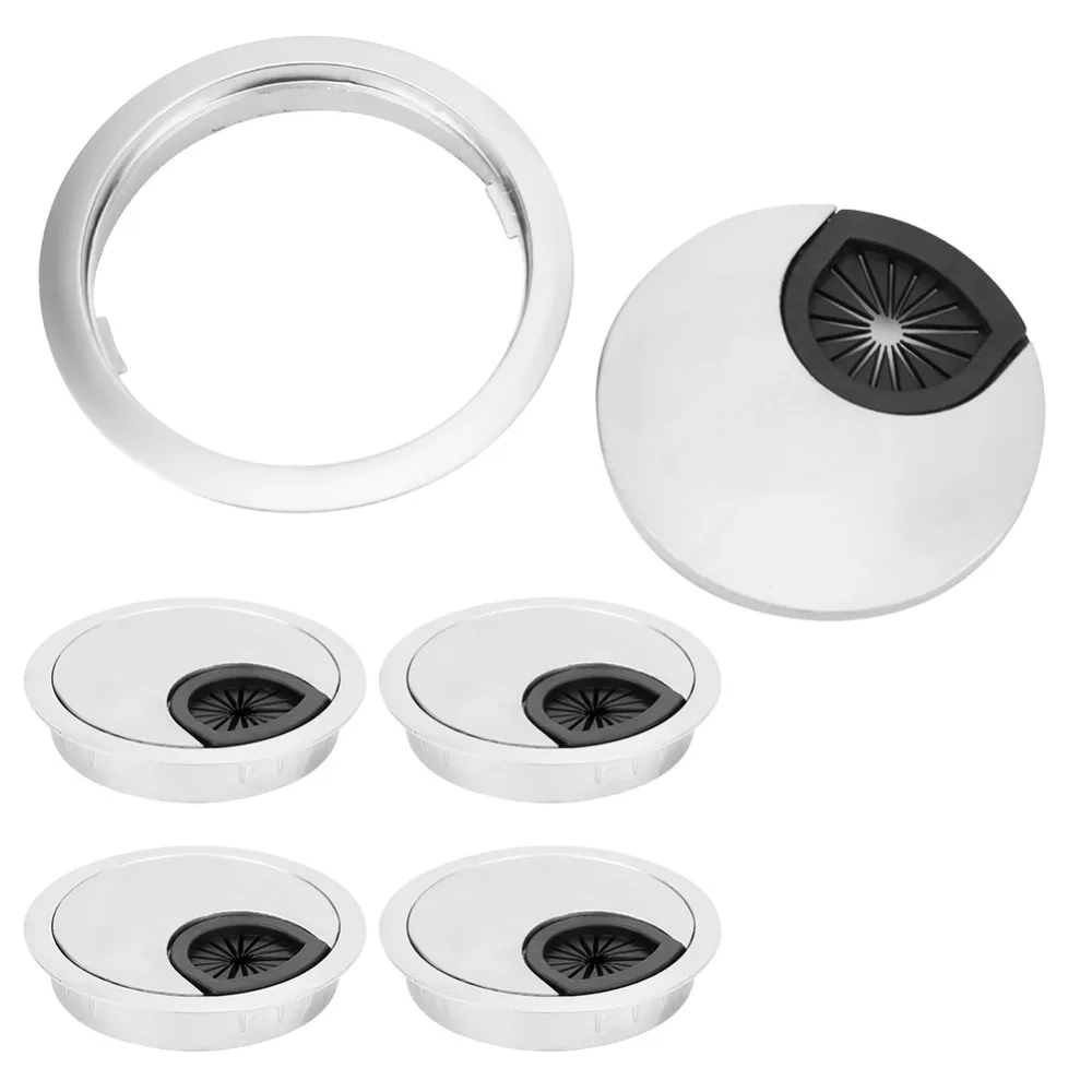 4pcs Durable 60mm Diameter Desk Grommet Zinc Alloy Round Cable Hole Cover Wire Cord Organizer Office