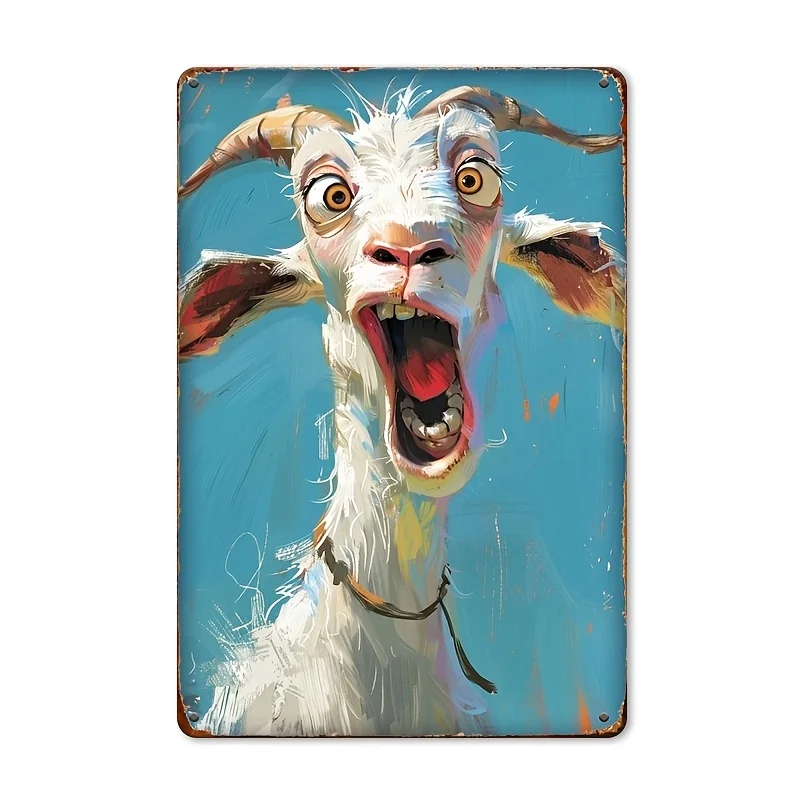 Goat Funny Expression Metal Wall Art Sign, Durable Wrought Iron Decoration, , Material, Room Decor