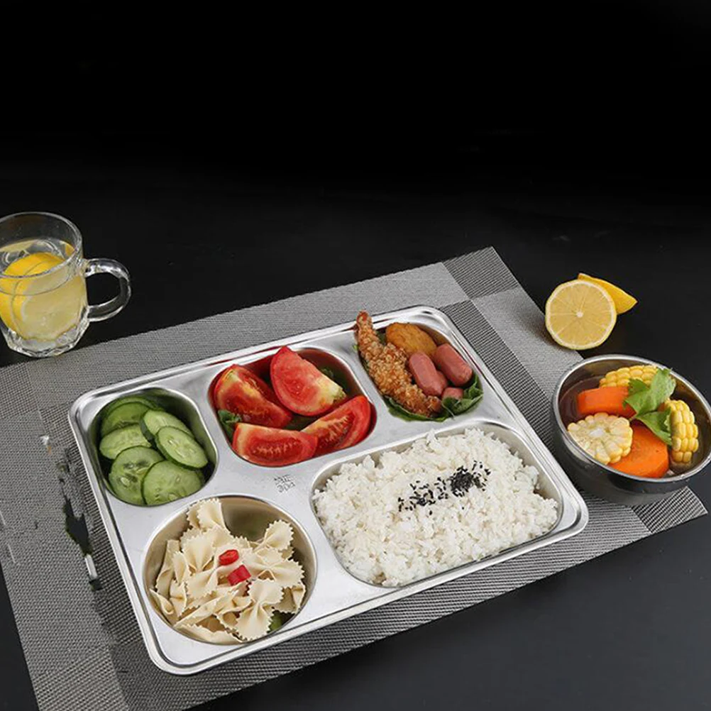 

Creative Stainless Steel Divided Food Tray Fun Dinner Plate Drop-Proof Rice Dishes for Meals