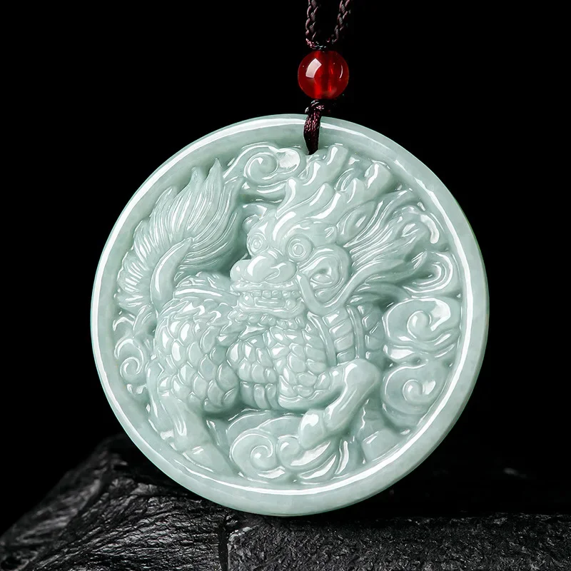 Maichuang/hand-carved/ Natural Jade Light Green Kirin Send Blessing Emerald Necklace Pendant Fine Jewelry Gift Men Women Couple