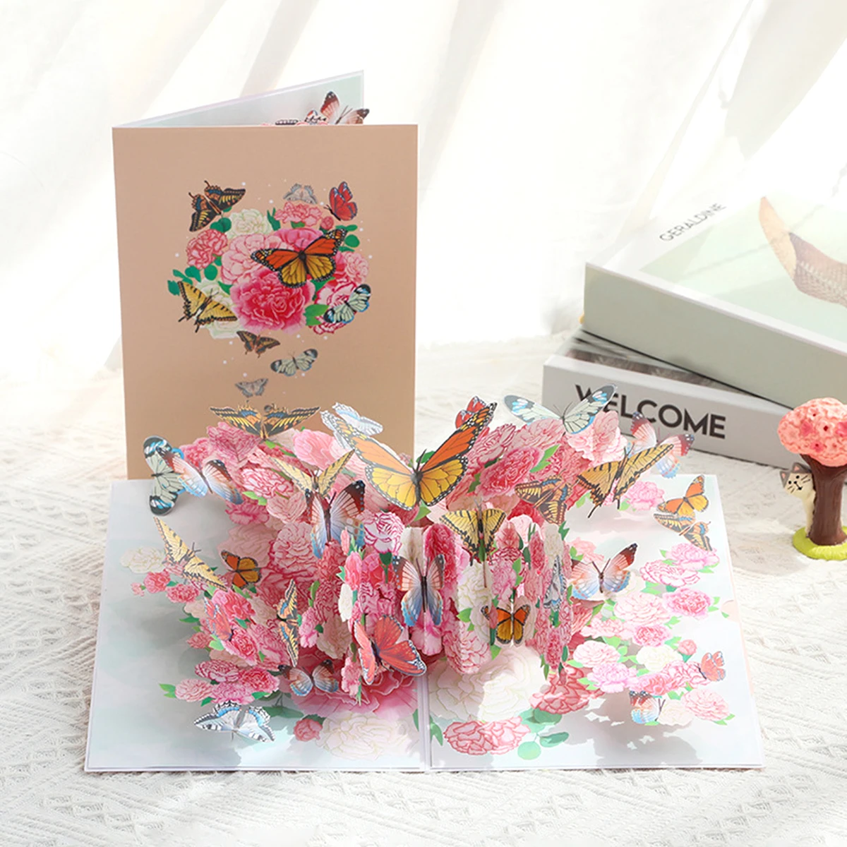 

Всплывающая открытка с трехмерными бабочками, цветочный дизайн для поздравлений ко Дню матери, конверт, праздничный подарок маме