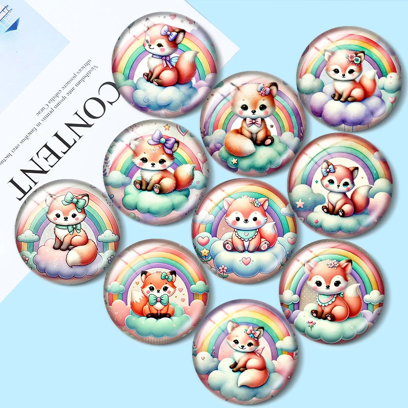 

Rainbow Fox 10pcs 12mm/18mm/20mm/25mm Round photo glass cabochon demo flat back Making findings