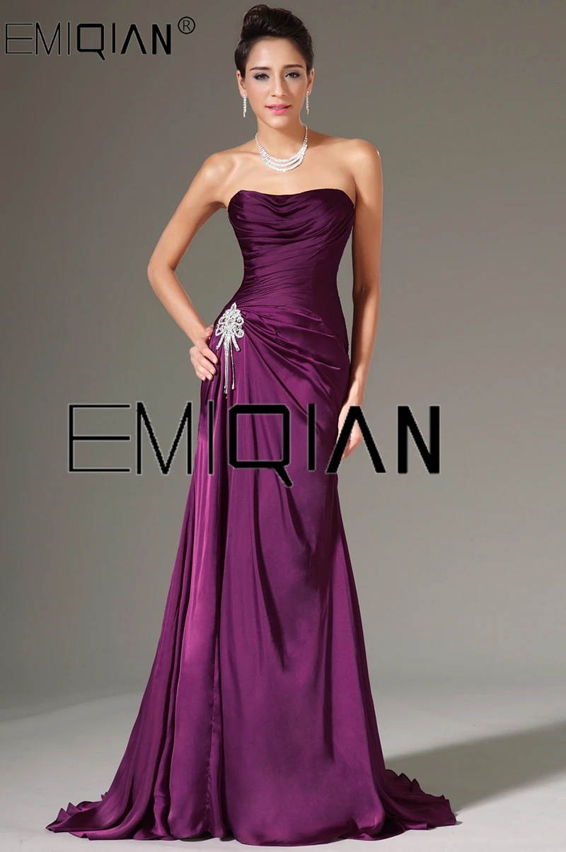 New Simple Strapless Ruched Bodice Beading Decoration Formal Evening Dress Backless Mermaid Prom Party Gowns