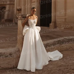 2025 Graceful A Line Wedding Dresses Women Strapless Lace Appliques Bride Gowns Sleeveless Backless Customized Vestidos De Novia