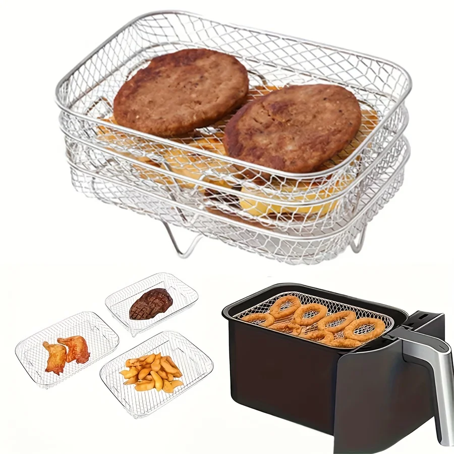 Stainless steel compartment string rack stainless steel baking net air fryer multi-layer rack baking basket stackable steaming