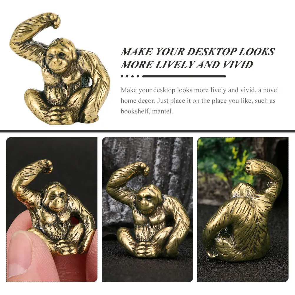 

Retro Gorilla Brass Desktop Adornment Miniature Statue Home Decor Ornament For Bookshelf Mantel Copper Animal Sculpture