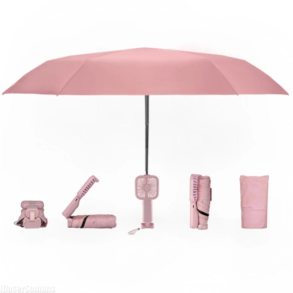 2024 NEW Mini Umbrella with Charging Fan for Summer Paraguas UV Isolation Women Men Gift Parasol