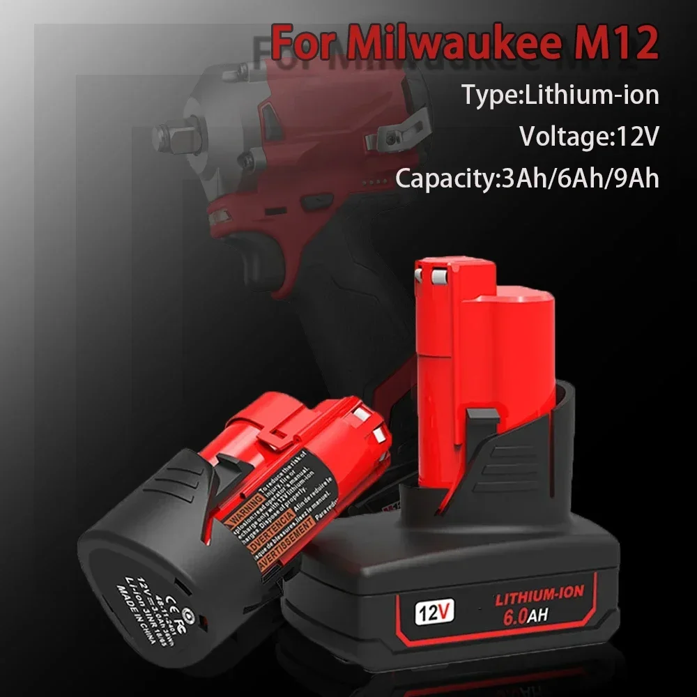 For Milwaukee M12 Battery 9000mAh 12V Rechargeable Battery For Milwaukee M12 XC 48-11-2410 48-11-2420 48-11-2411 12-Volt Tools