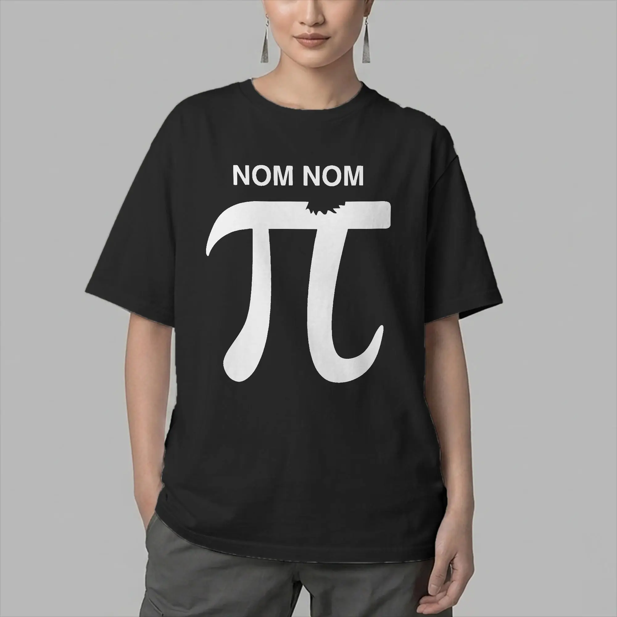 Casual Pi Nom Nom T-Shirt Men 100% Cotton T Shirts Math Pie Mathematics School Student Geek Short Sleeve Tees Birthday Clothing