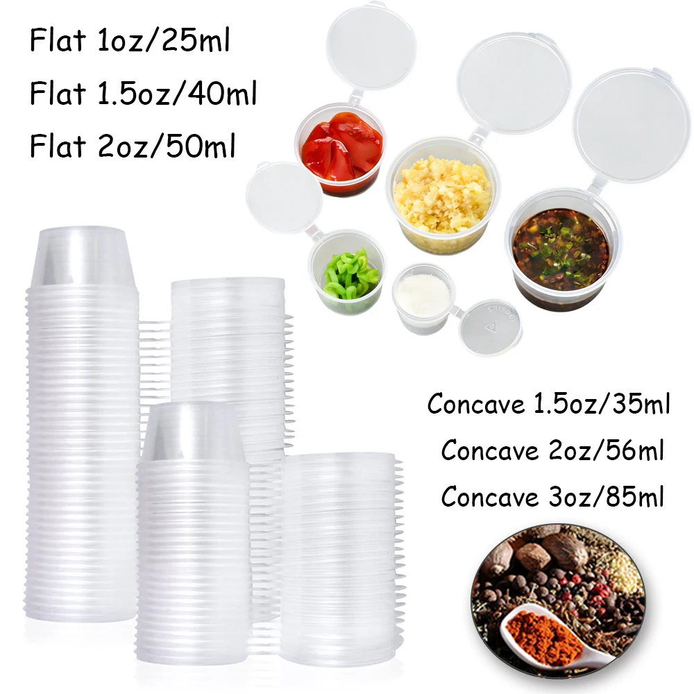 50-100Pcs 25-85ml Disposable Plastic Takeaway Sauce Cup Containers Food Box with Hinged Lids Pigment Paint Box Reusable