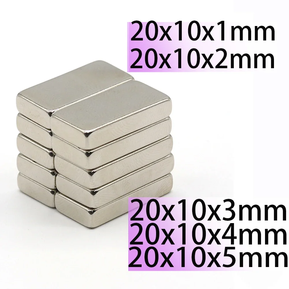 N35 N52 20x10x1 20x10x2 20x10x3 20x10x4 20x10x5 Neodymium Bar Block Strong Magnets Search Magnetic Ndfeb Square Motor Generator