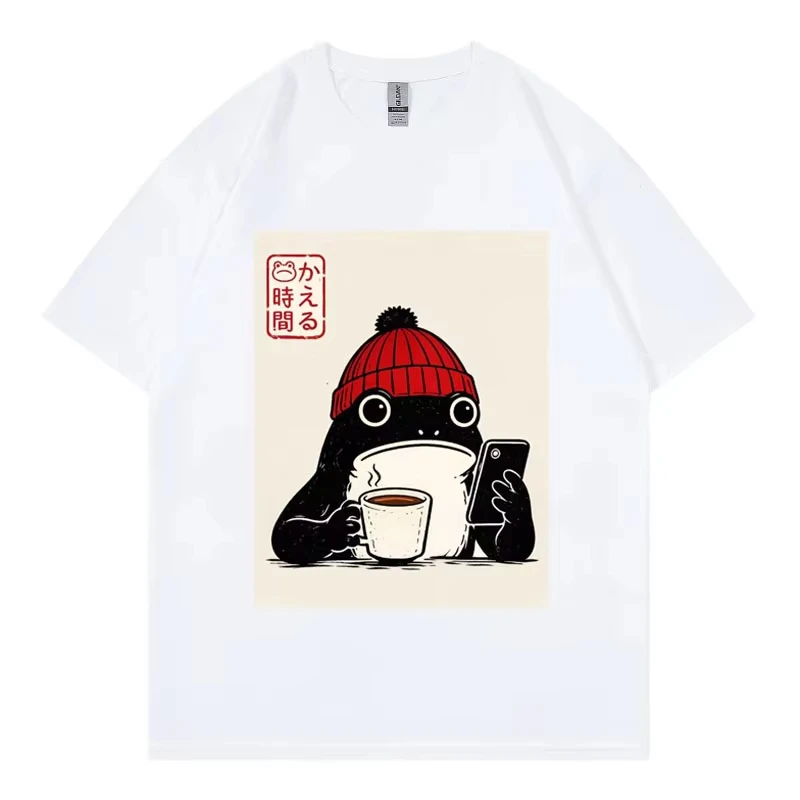 Grumpy Hipster Japanese Frog Graphic T Shirts High Quality Cotton Oversized T-shirt Men Women Fashion Casual T-shirts Streetwear