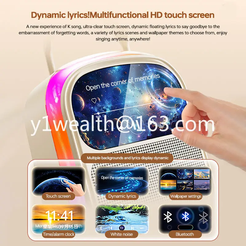 K86 Portable RGB 5.4 Lyrics Karaoke Speaker Built-in 2 Microphones Singing Display Touch Screen 10w Battery