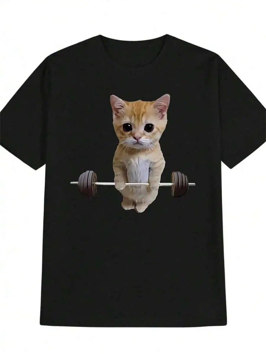 Men's Funny Graphic T-Shirt Soft Breathable Fabric, Wrinkle-Resistant & Machine Washable Tee Black With Orange Kitten Design 100% Cotton Trendy Y2K Short-Sleeve Tee-Soft, Quick-Drying,  Wrinkle Resistant Light Cotton Graphic Tshirt Soft Stretchy Casual