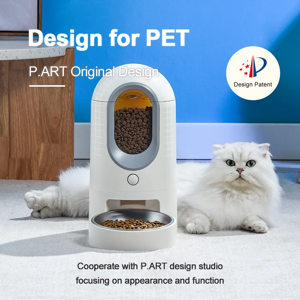 2026 Cute Smart WiFi Tuya Pet Feeder Eco-Friendly App Controlled 2.6L LCD Display Time Setting Stainless Bowl