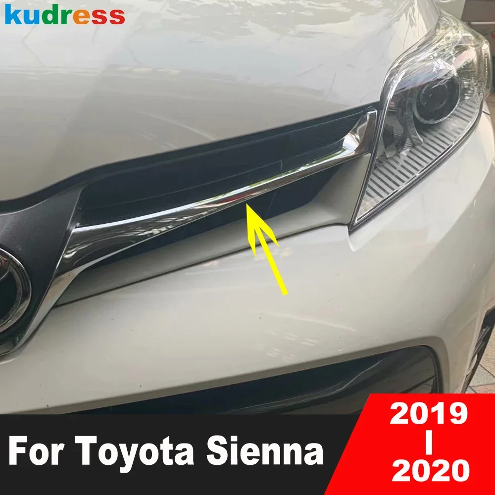 

Front Center Grille Grills Cover Trim For Toyota Sienna 2019 2020 Chrome Car Head Racing Grill Molding Garnish Strip Accessories