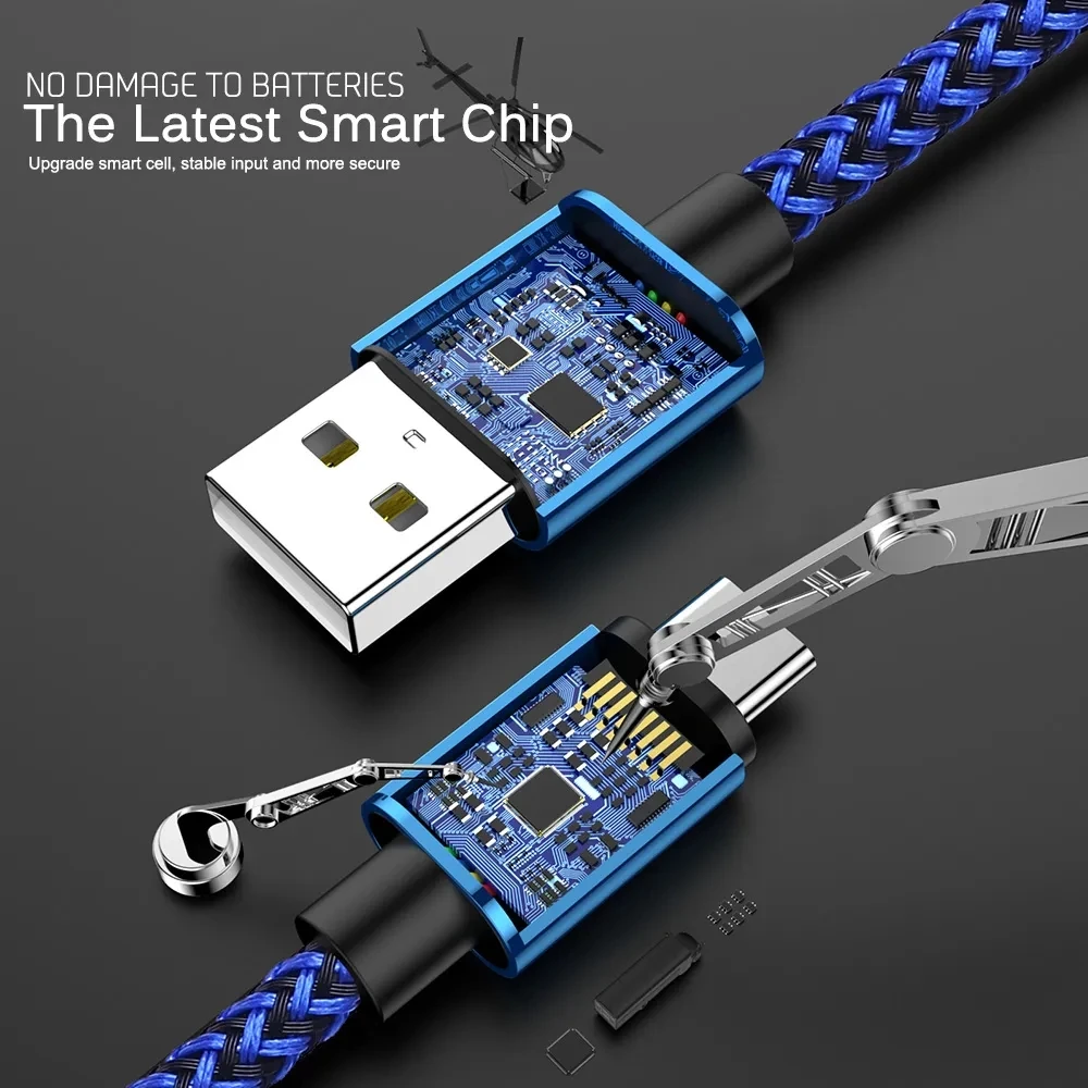 USB Typ C Kabel Schnelle Lade Batterie Ladegerät Draht Gewebt Nylon Datum Kabel 1M 2M 3M Handy Ladegerät Für Samsung Huawei – Detail 5