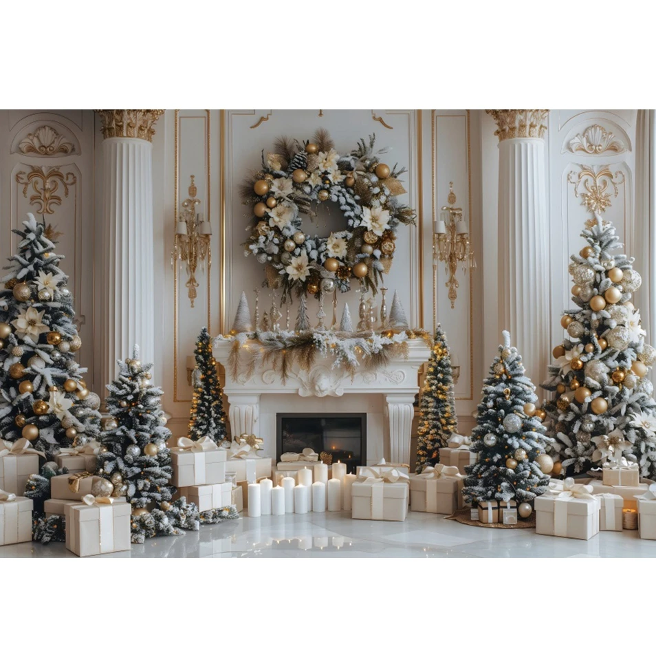 خلفية عيد الميلاد للقصر الأبيض العتيق ، شجرة عيد الميلاد الجدارية ، صورة العائلة ، فوتوبوث ، خلفية الحزب ، هدايا للأطفال