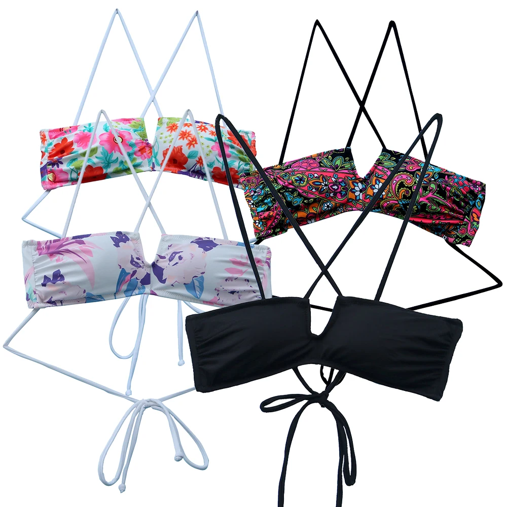 Women Swimwear Black Bikini TOPS Beachwear Tube Top Retro Bathing Suits Swimming Wear for Womens Summer Top De Plus Size